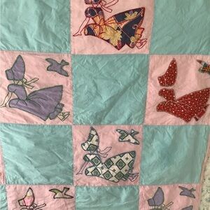 Vintage Machine Stitched Hand Appliqué Hand Stitched Bonnet Girl Bird Quilt